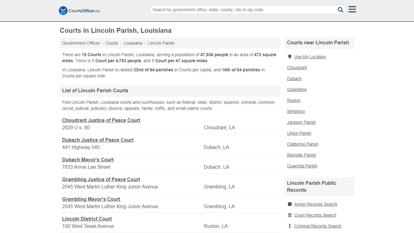Courts - Lincoln Parish, LA (Court Records & Calendars) - County Office